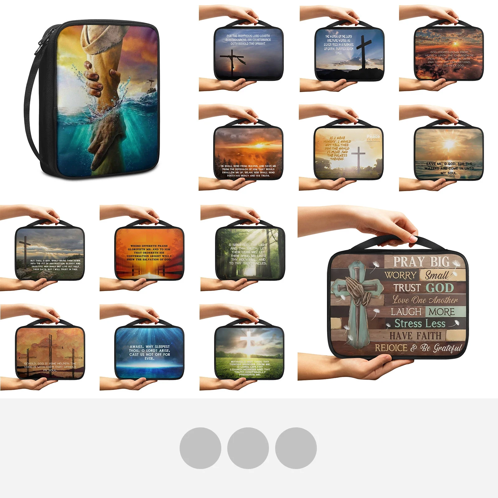 Stampa croce e testo del salmo Copertine della Bibbia per uomo Custodia da trasporto per libri Custodia da viaggio per Bibbia Organizzatore con maniglia per un facile trasporto