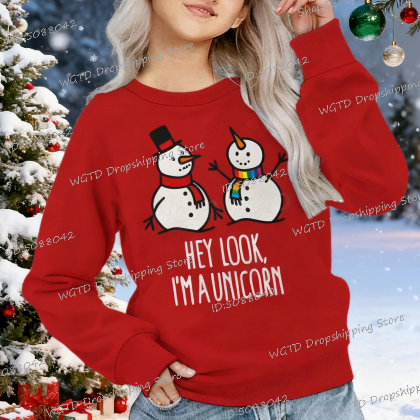 

Fun Snowman "Hey Look I'm A Unicorn" Sweatshirts Casual Boys Girls Fashionable Christmas Pullover Crewneck Kids Xmas Sweatshirt