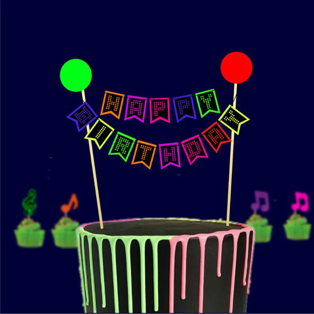 Schwarzlicht-Partydekorationen, leuchtende Kuchendeckel, Dekorationen, Kugeln, Kuchendeckel, Luftballons für Neon-Kuchen, leuchtende Partyzubehör – Detail 1