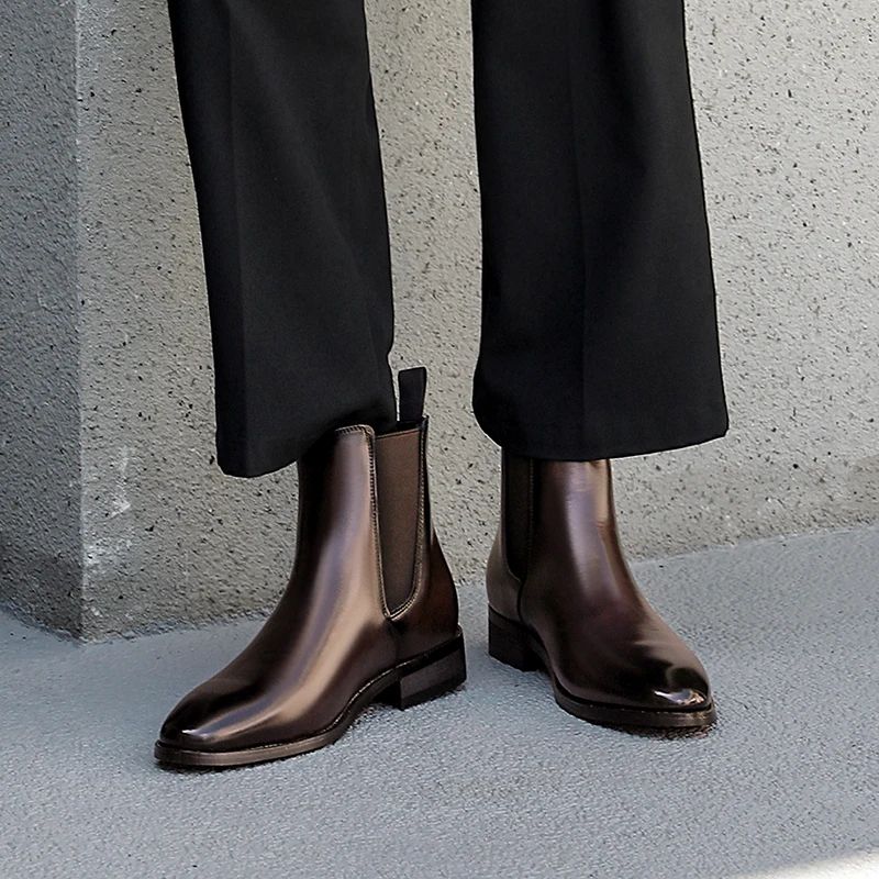

Men High Top Boots PU Solid Color Low Heel Bare Boots Classic Comfortable Men Boots