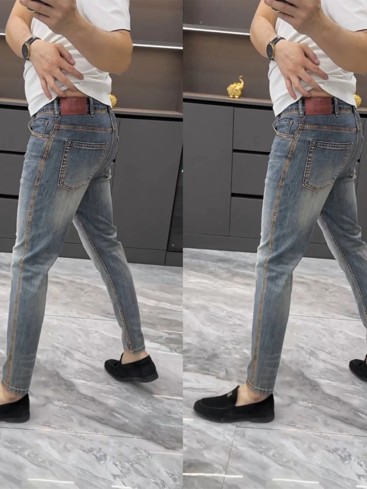 

Модные мужские джинсы Slim Fit с эластичной резинкой на талии, цветные, повседневные, удобные, из эластичного денима, молодежные, для ежедневной носки, летние