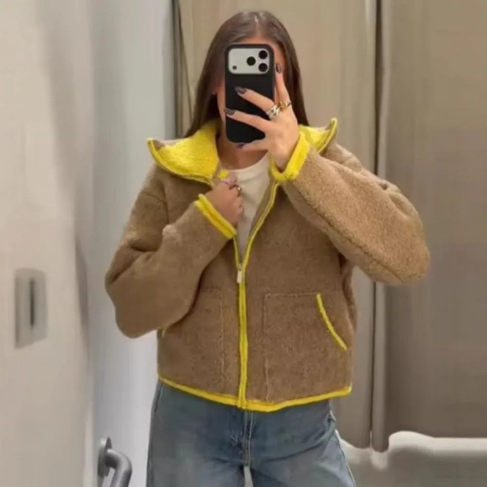 Giacca da donna con collo alla coreana a contrasto alla moda Tasca con cerniera Giubbotti bomber a maniche lunghe Lady Nuovo autunno inverno Capispalla casual da strada