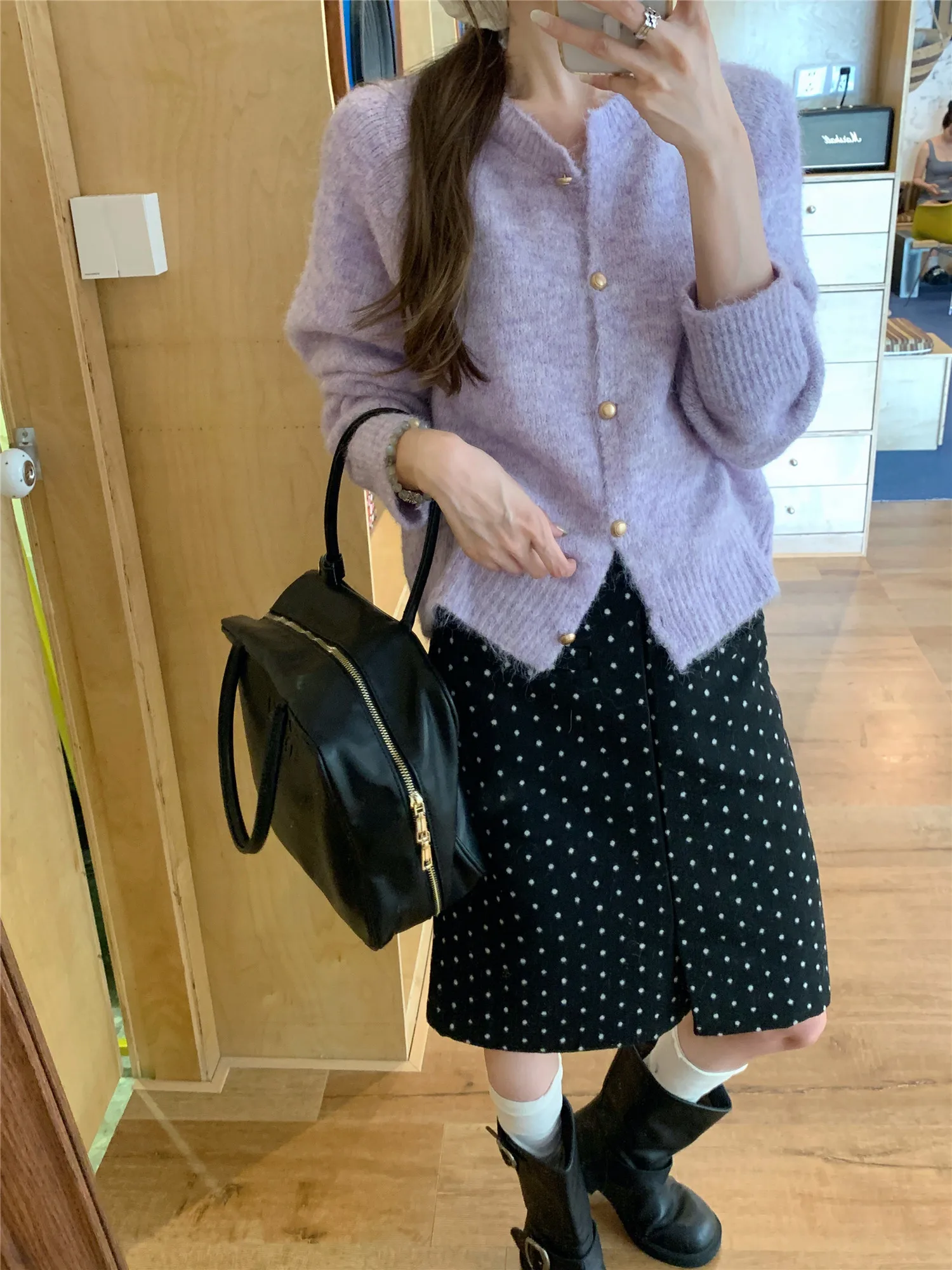 セーター ジャンパー カーディガン レディース 女性用 ロング アクリル混紡 パッチポケット オーバーサイズ カレッジ キャンパス プレッピー アカデミック 快適