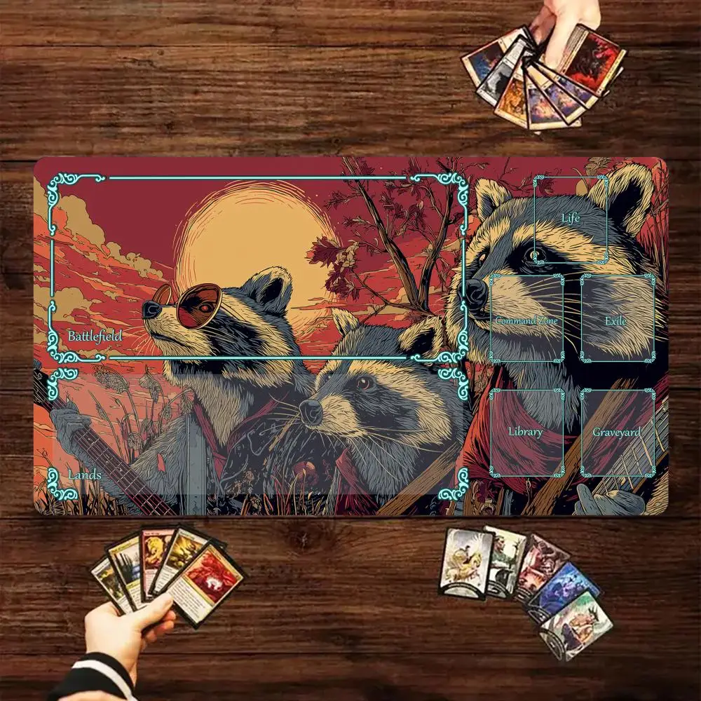 

Red sunset and raccoon Magic Card Battle Mat MTG Playmat Anti-slip Base 35X60CM gathering gaming mats Board Game Mat for TCG