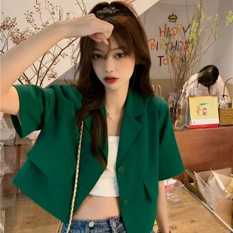 Casual Short Tailored Jacket Women's Lightweight Summer Fashion Small Stature Outerwear Single Button Polyester Fiber