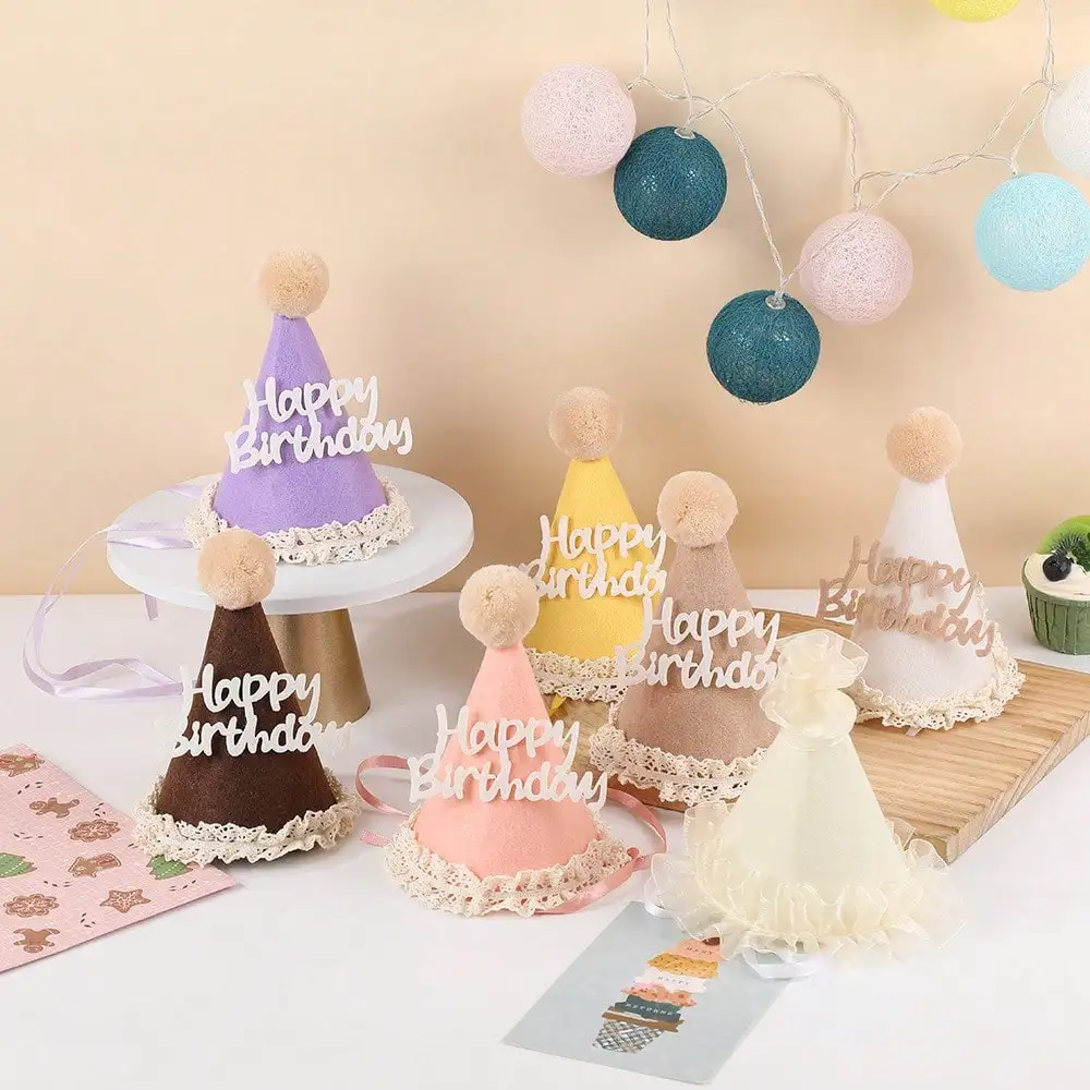 1 Stück Geburtstagshut für 1-Jährige im Ins-Stil, niedlicher Spitzen-Filz-Kopfschmuck, Partydekoration, Requisiten und Zubehör – Detail 4