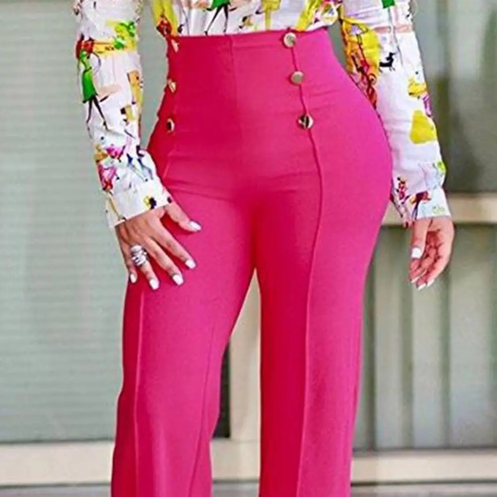 Elegant Casual High Waist Wide Leg Pants Fashion Loose Button Long Pant Office Solid Spring Autumn Womens Clothing New Pant