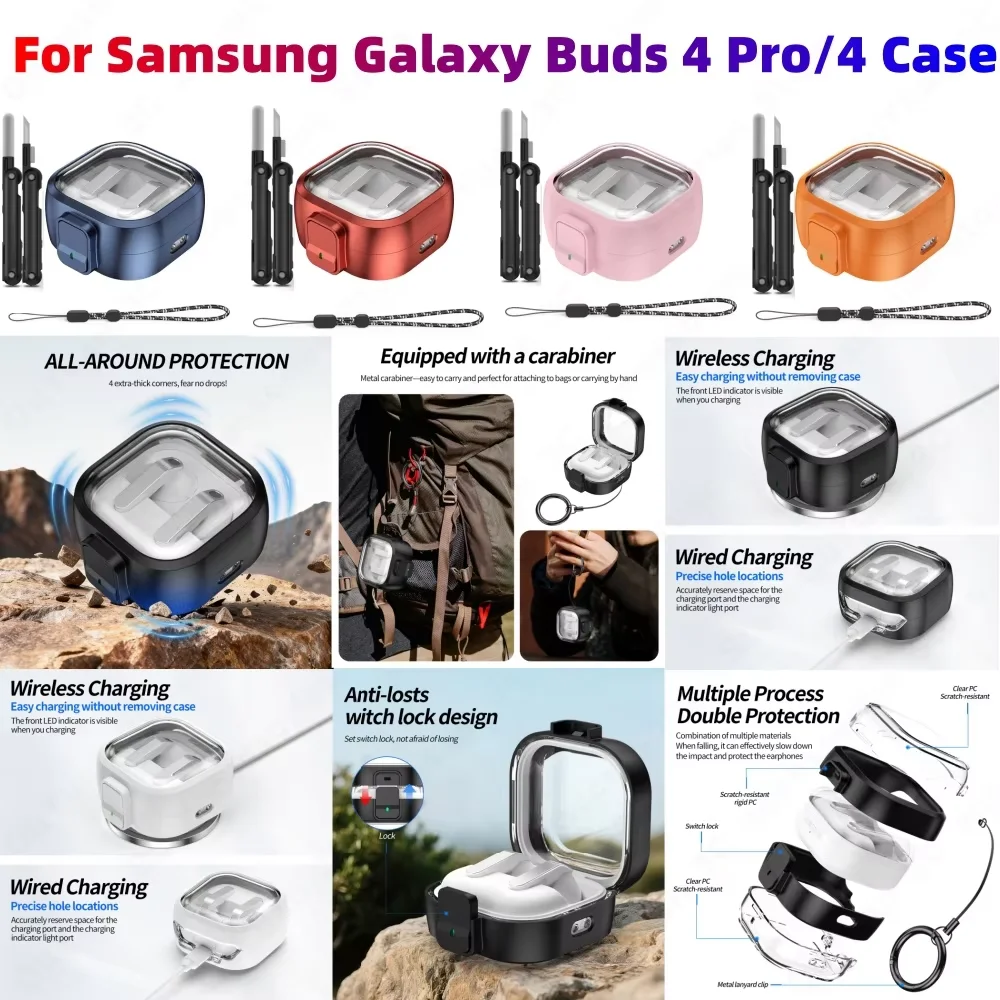 New For Samsung Galaxy Buds 4 Pro/4 Case clear Locking Buckle Anti-drop portable protective cases For Galaxy Buzz 4 Cover Funda
