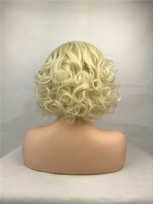 Women Light Golden Mix Short Full Wavy Fashion Natural Curly Hair Wig