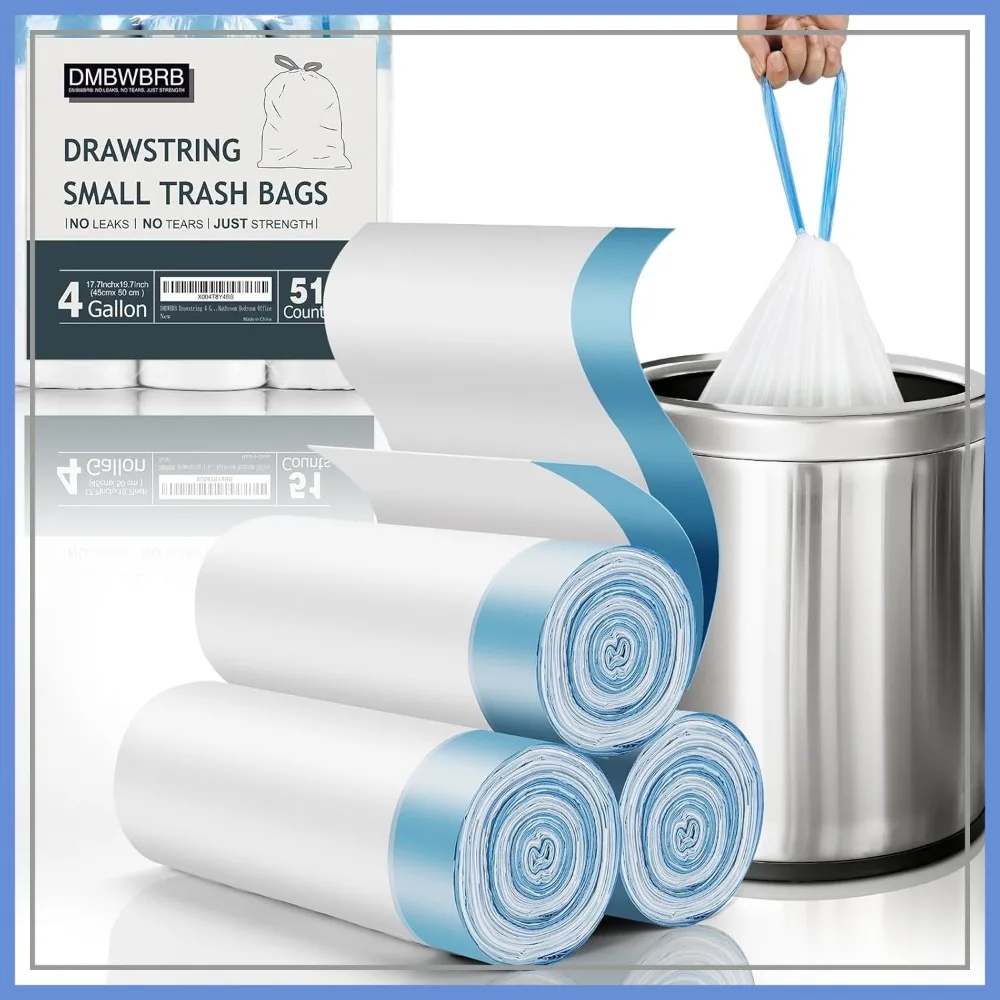 

4 Gallon Trash Bags 51 Count, Leakproof Small Garbage Bags, 15L Mini Wastebasket Liners for Bathroom Bedroom Office