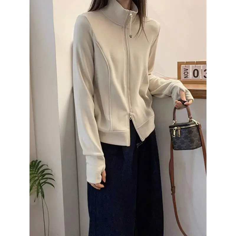 

Simplicity Zipper Patchwork High Street Hoodies Sweatshirts Spring Autumn Long Sleeve Korean Tops Fashion Trend Women Clothing