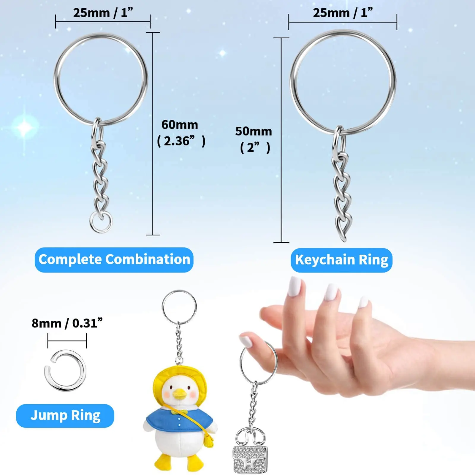 100Pcs Keychains with Chain and 100Pcs Jump Rings Keychain Rings Kit Keychain Findings Bulk for Keychain Making DIY Crafts