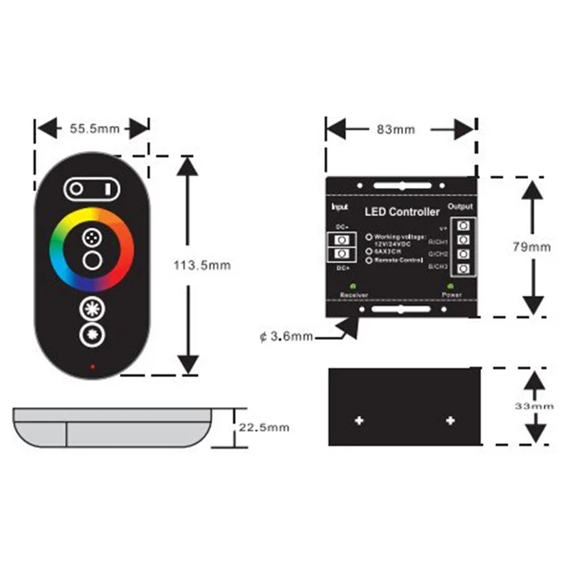 Controller LED DC12-24V LED Strip Light RF Touch Remote Controller per SMD COB Single Color CCT RGB Strip regola la luminosità