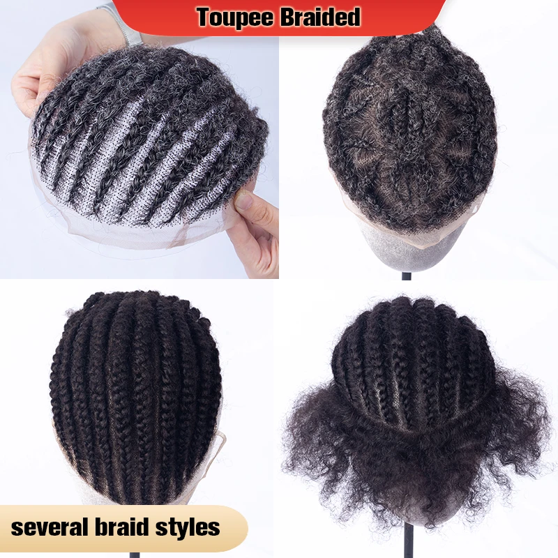 Toupee For Men Braiding Hair System Human Hair Afro Braids Hairpieces PU Or Lace Base Hair Replacement Men Toupee Male Wigs