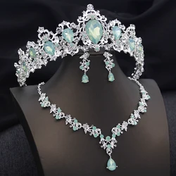 Bridal 3 Pcs Wedding Crown Jewelry Sets Luxury Tiaras and Necklace Earrings Set Party Prom Bride Dress Costume Accessories