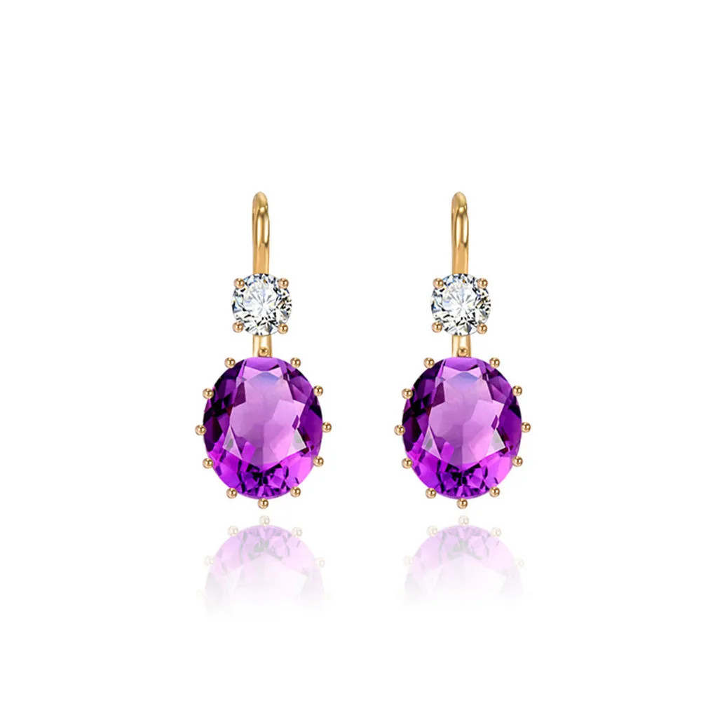 WOSIKATE Korean Oval Amethyst Purple Zircons 925 Sterling Silver 18K Gold Plated Earrings For Women 925 Jewelry Simple Ear Hooks