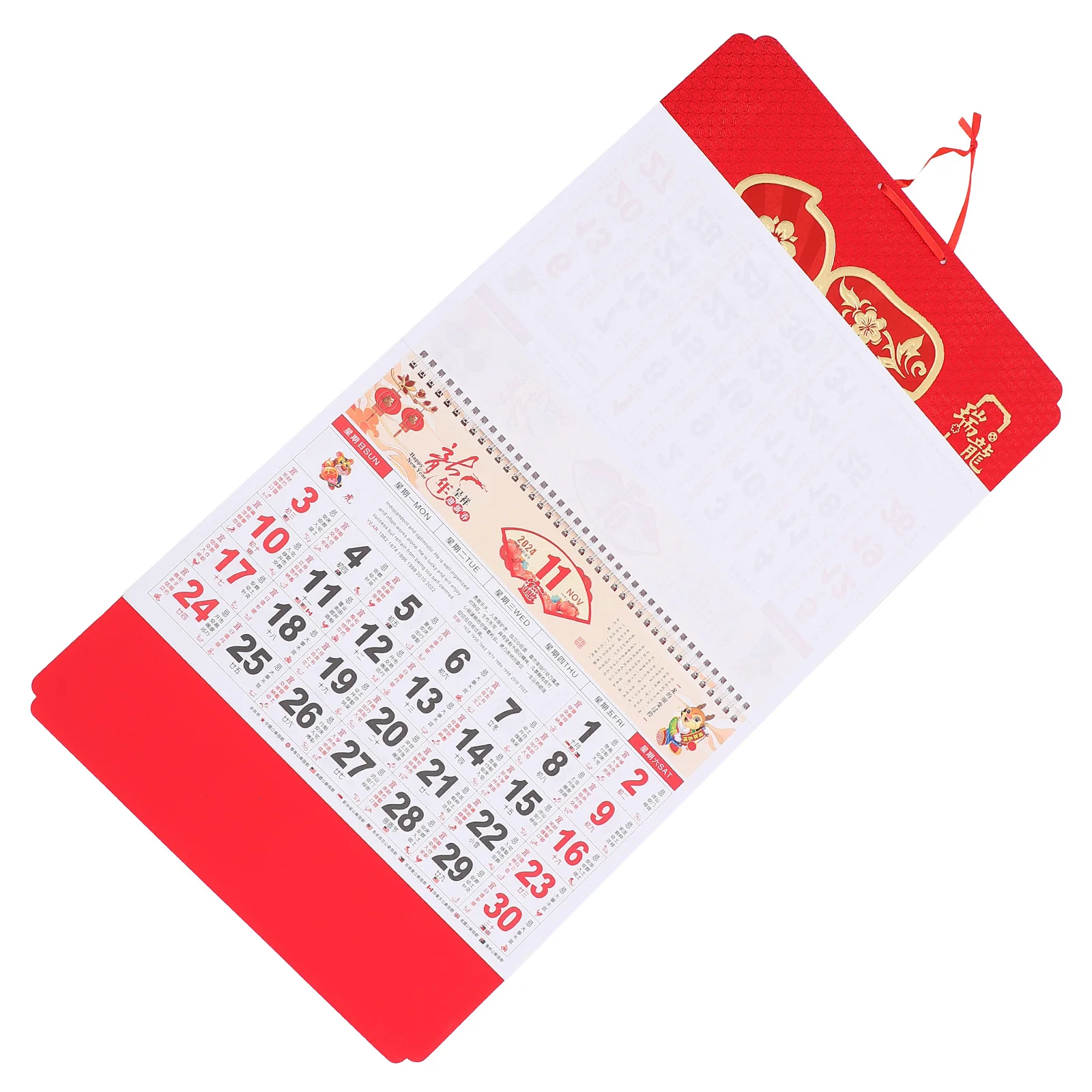 

2024 Year of the Dragon Calendar Chinese Style Red Gold Foil Lunar Hanging Paper Calendar Home Office Wall Planner Traditional