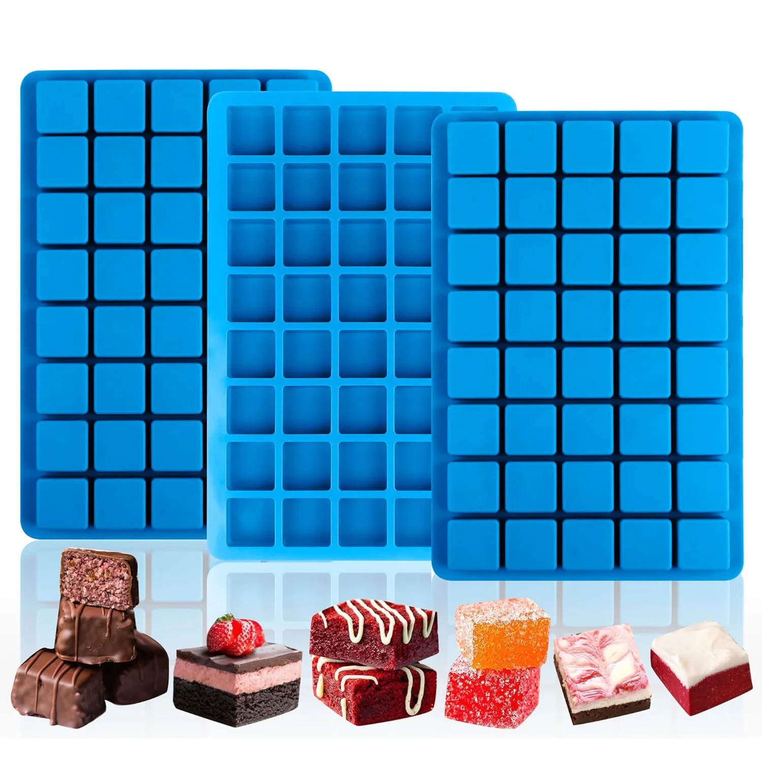 1Pcs and 2pcs，40 Cavities Square Silicone Molds, Mini Cubes Silicone Mold for Chocolate, Hard Candy, Ice Cubes, Gummy Cake Molds