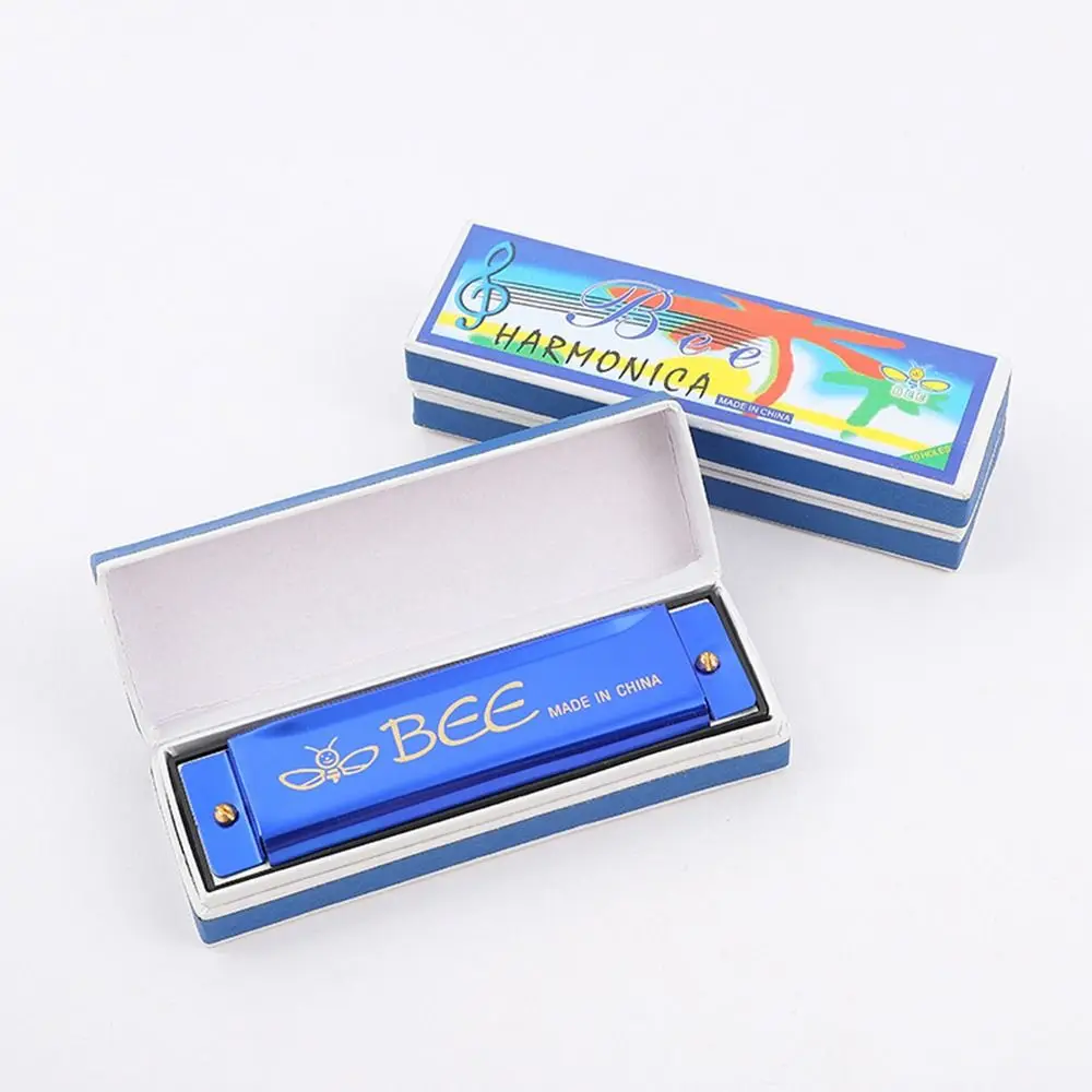 Portable Key of C 10 Hole Harmonica Metal with Box Diatonic Harmonica Rectangle Beginner Teaching Musical Instrument Children