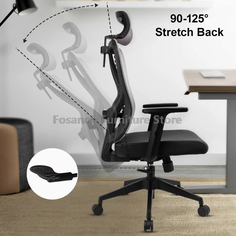 Cadeira de escritório ergonômica reclinável, encosto de cabeça ajustável, cadeira de mesa para casa, suporte lombar, cadeira de computador para jogos, gamer com apoio de braço