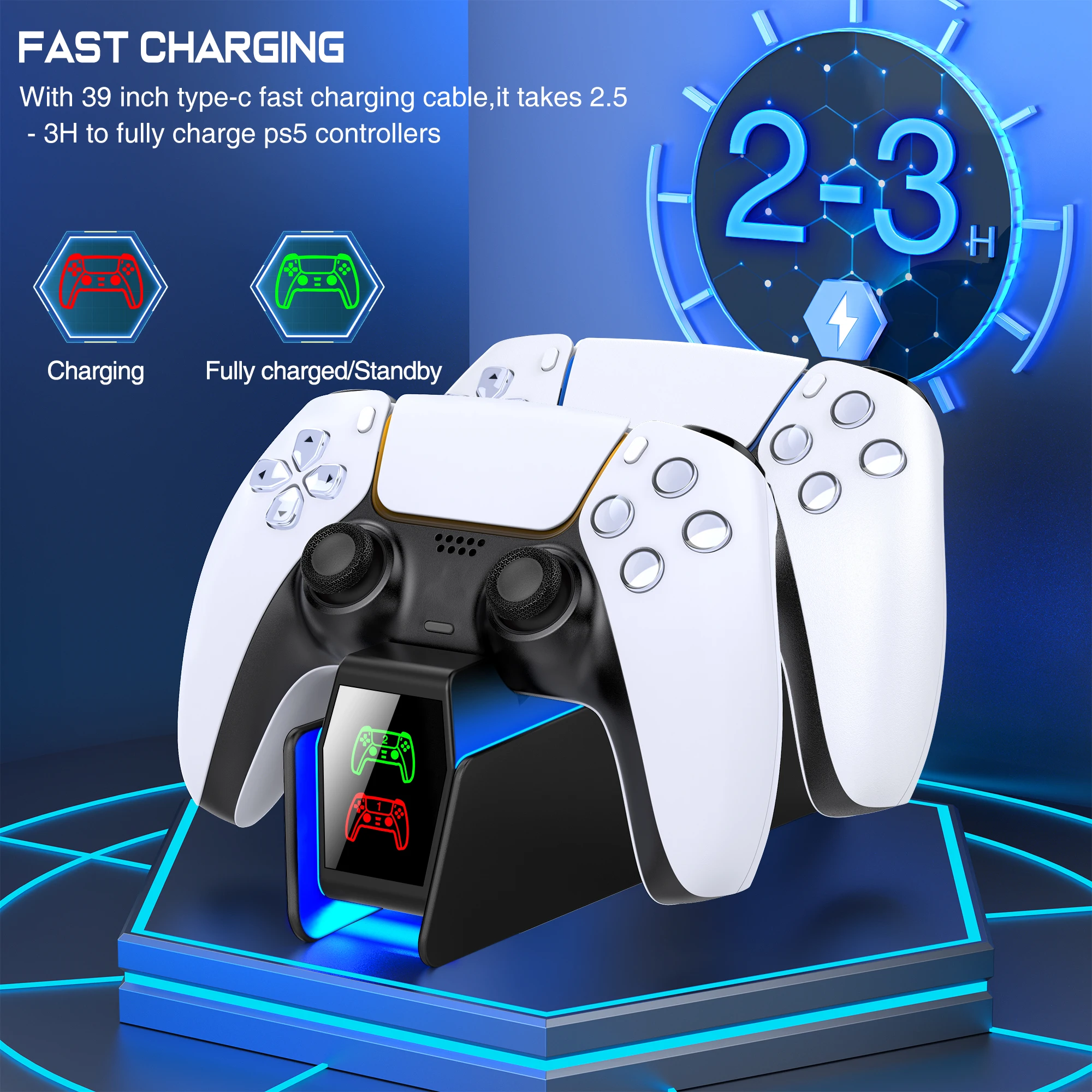 BEBONCOOL สําหรับ PS5 Controller Charger RGB Fast CHARGING Station สําหรับ PlayStation5 คอนโทรลเลอร์เกมไร้สายแท่นชาร์จ Gamepad