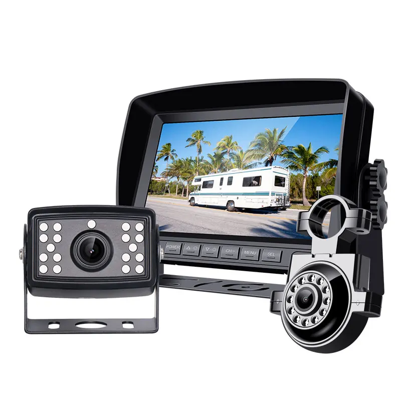 

Backup Camera 2 Split Screen Monitor System for Bus, Truck, Rv, Trailer,, Camper Backup Camera System With Video Recording