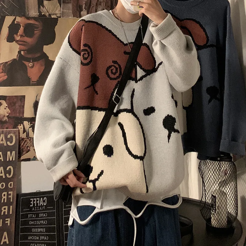 Autumn and Winter Cartoon Bear Sweater Men Clothing Fashion Long Sleeve Knitted Pullover Sweater Male Loose Casual Warm Clothes