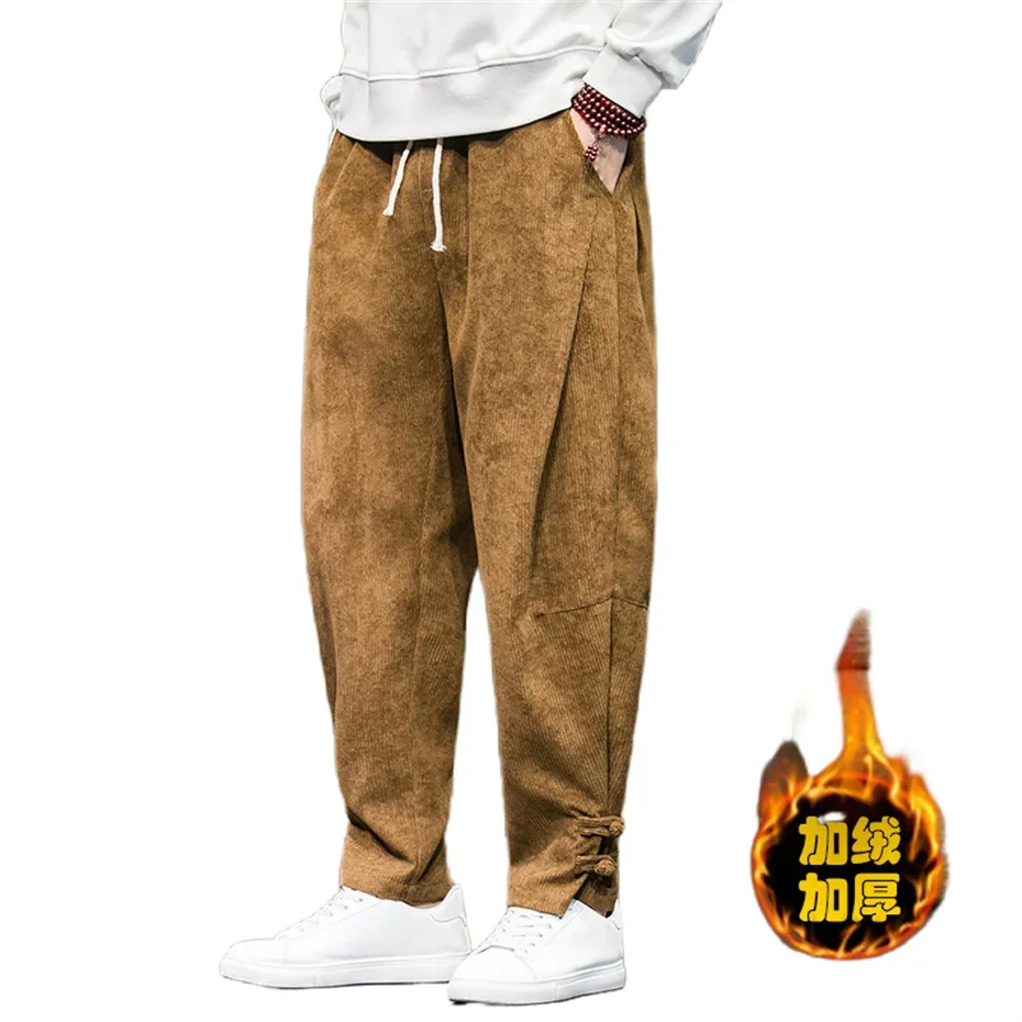 

Winter Corduroy Pants Men's New Fashion Solid Color Fleece Thickened Oversized Harem Sweatpants Winter Women's Warm Casual Pants