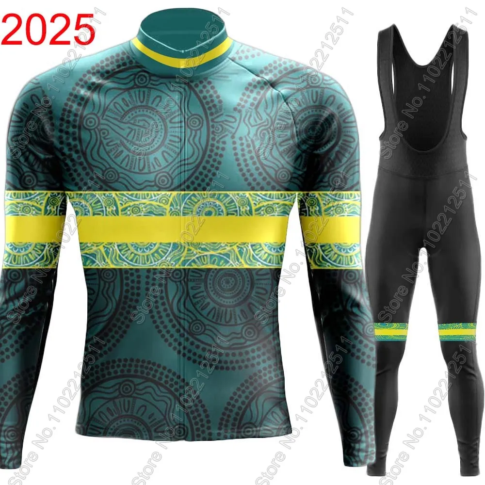 

Австралийский велосипедный трикотаж 2025 года, комплект национальной сборной, летняя зимняя зеленая одежда, мужские брюки с длинным рукавом для горного велосипеда, дорожные брюки, нагрудник Ropa