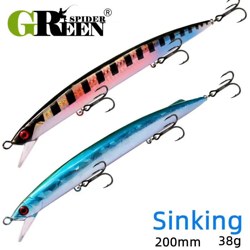 New Minnow Fishing Lure 200mm 38g Trolling Sinking Depth 0.5-1.5m Hard Baits Long Casting Jerkbait Seawater For Seabass Tuna