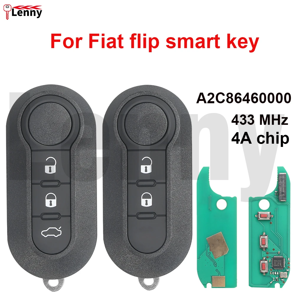Lenny FCC ID:A2C86460000 433MHz 4A-chip car remote flip key for  Fiat Mobi Uno Fiorino E Mais Strada Peugeot Citroen Fob Control