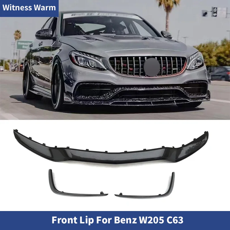 Carbon Fiber Front Lip Bumper Chin Shovel Diffuser For Mercedes Benz W205 C63 C63S AMG Coupe Sedan Car 2014-2021