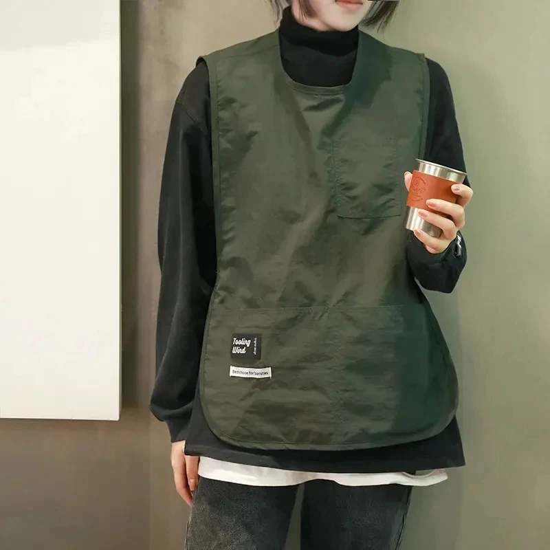 방수 및 얼룩 방지 좋은 앞치마, 단색 나일론 조끼 스타일, 뷰티 앞치마, 소매 앞치마, 요리사 및 서버 착용