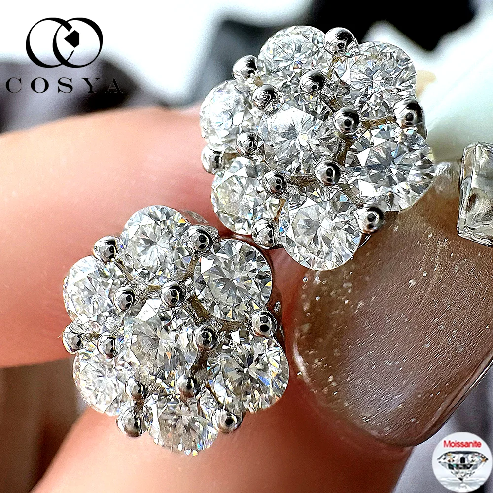 

COSYA 0.84/1.4ct Flower Moissanite Stud Earrings for Women S925 Silver D Color VVS1 Lab Diamond Wedding Party Fine Jewelry