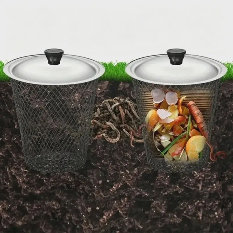 Composteur de vers de terre enterré avec couvercles, bac de compostage en fer pour le recyclage des déchets alimentaires, accessoires de jardinage pour le soin du sol extérieur