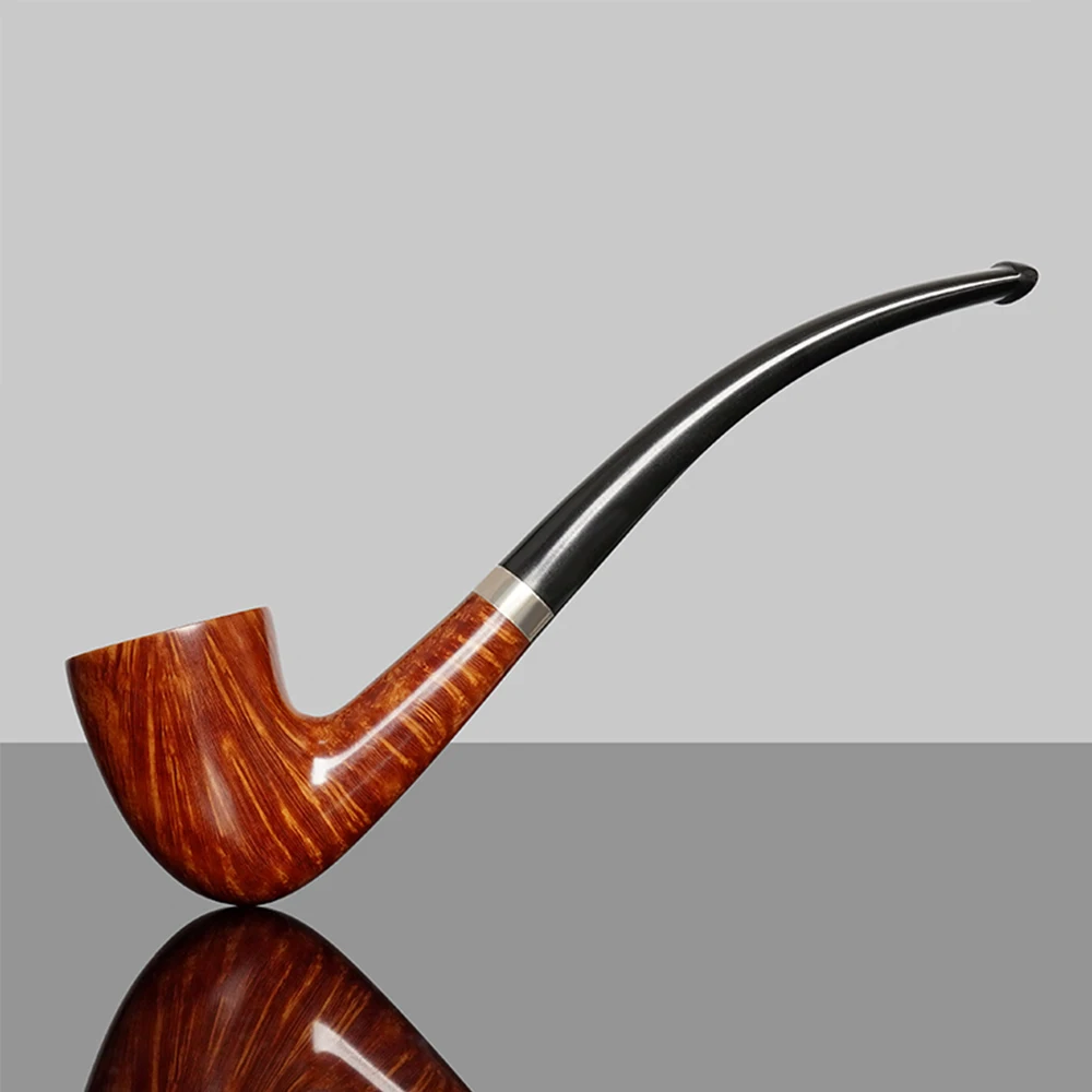 

Heather wood tobacco pipe vulcanized rubber curved handle length 145mm Father's Day gift 3mm pipe channel small wood Briar pipe