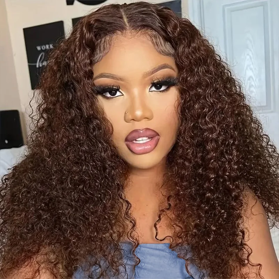 

Chocolate Brown Human Hair Wigs 100% Brazilian 13X6 Hd Lace Frontal Wigs Curly Deep Wave Lace Front Wigs 250 Density Pre Plucked