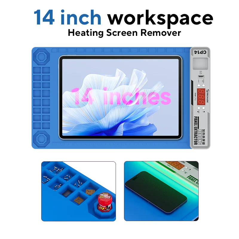 MECHANIC CP14 LCD Screen Separatorr 120℃ Fast Heating Silicone Pad LED Dust Detection Light For Mobile Phone Repair Tool