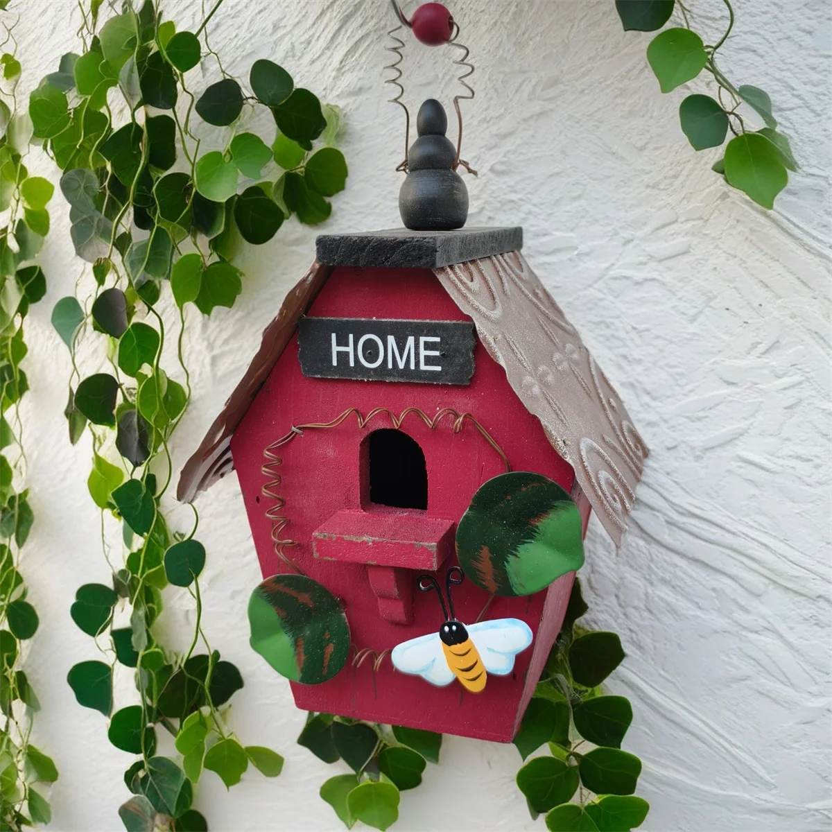 حديقة خارجية فناء منظر طبيعي عش الطيور الخشبي شرفة ساحة زراعة زينة زينة منزل الطيور الواقعي زخرفة معلقة #3