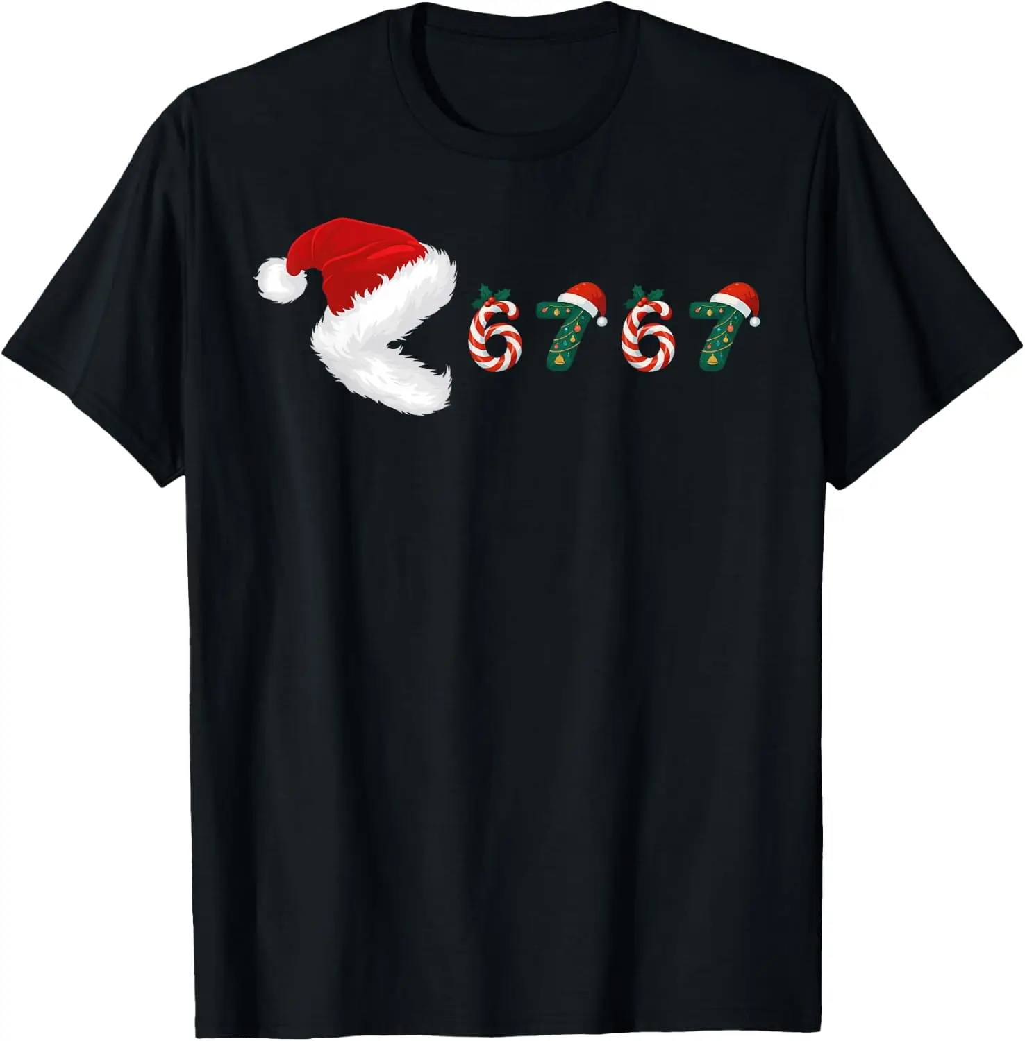 Merry Christmas Pajamas Eating 67 Meme Six Seven T-Shirt Summer Short-Sleeved Breathable Sweat-Wicking Versatile Fashion T-Shirt