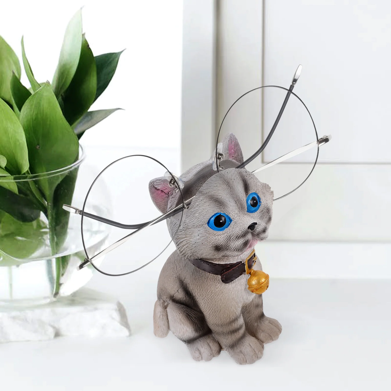 

Gray Cat Holder Cartoon Style Glasses Stand Resin Material Glasses Holder Decoration Cute Animal Office Decoration