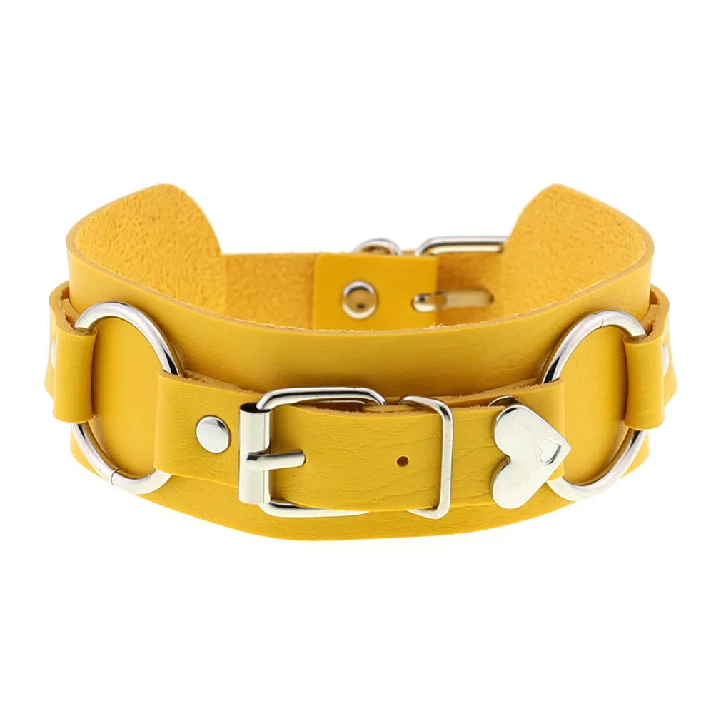Punk Personality Harajuku Rock and roll Popular Creativity Ring Heart shape Multicolored Leather Alloy Necklace