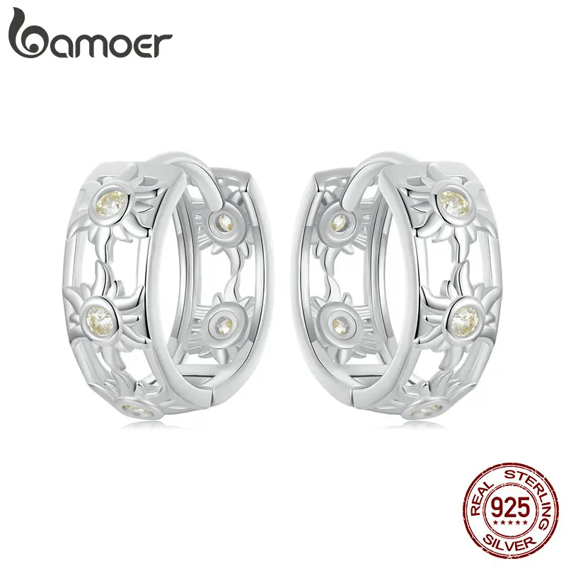 BAMOER 925 Sterling Silver Hoop Earrings for Women White Gold Plated Inifinite Love Hoop Earring Cartilage Earrings Lightweight