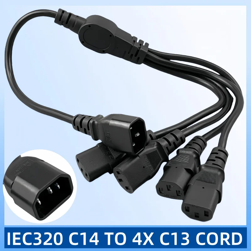 High Quality IEC 320 C14 Male Plug to 4XC13 Female Y Type Splitter Power Cord C14 to 4 x C13  250V/10A 1 out of 4 power cable