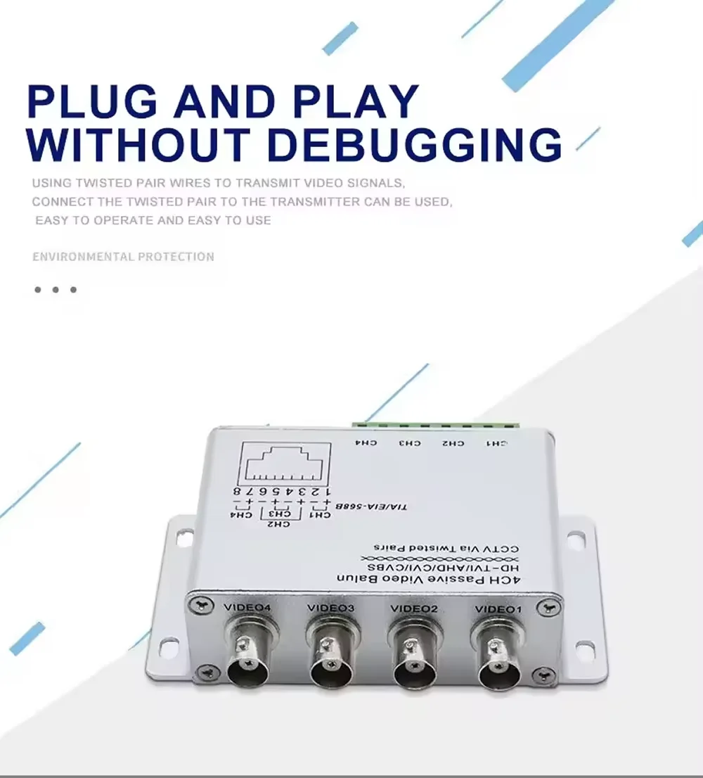 4CH 8CH Passive Video Balun For TVI CVI AHD Cameras CCTV Via Twisted Pairs UTP Video Balun 4CH Transceiver BNC To UTP RJ45