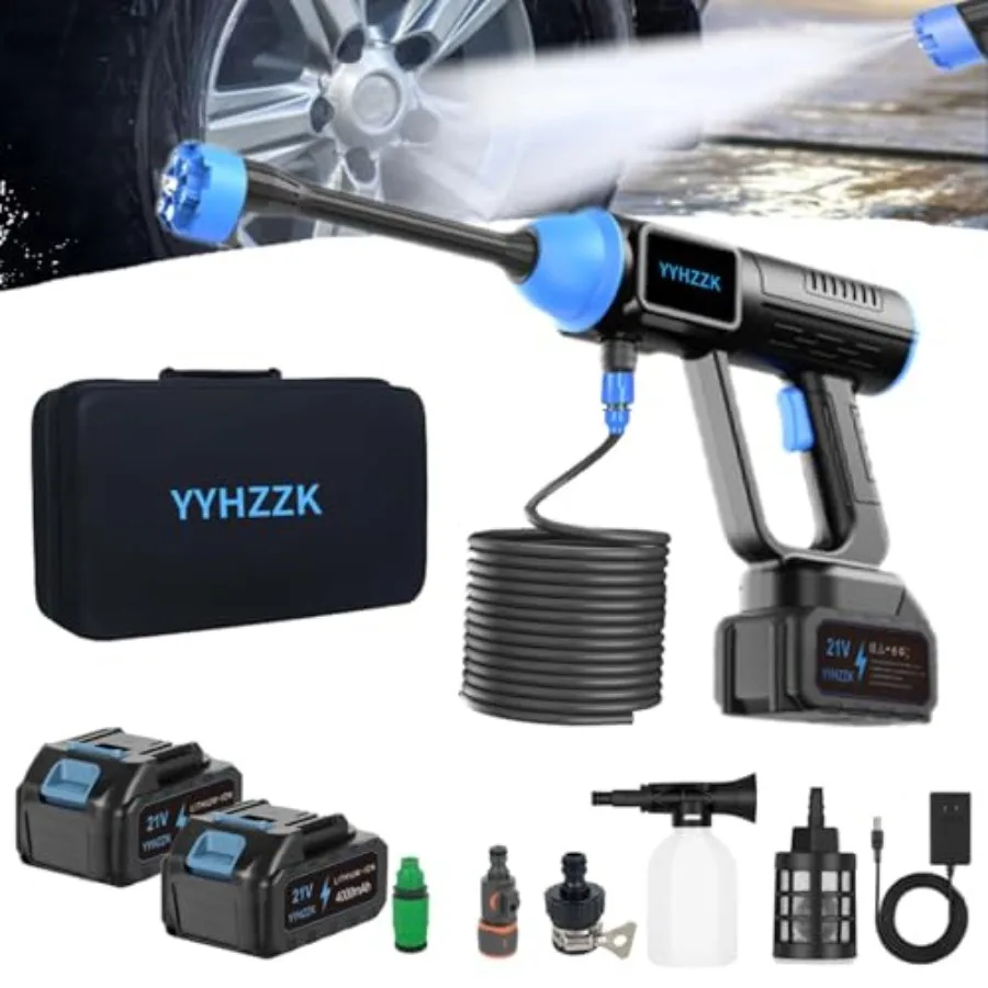 

Беспроводная мойка высокого давления 980PSI с бесщеточным двигателем, портативная, с 2 аккумуляторами 4.0 Ач, LED-дисплеем и насадкой 6-в-1