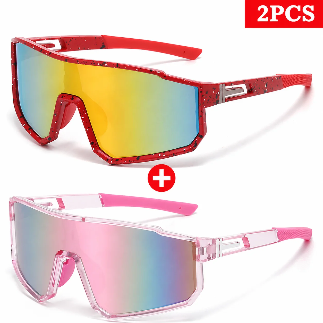 2Pcs/Set Fashion UV400 Protection Sunglasses Outdoor Sports Eyewear Running Fishing Cycling Hiking Travel Beach Glasses 9838