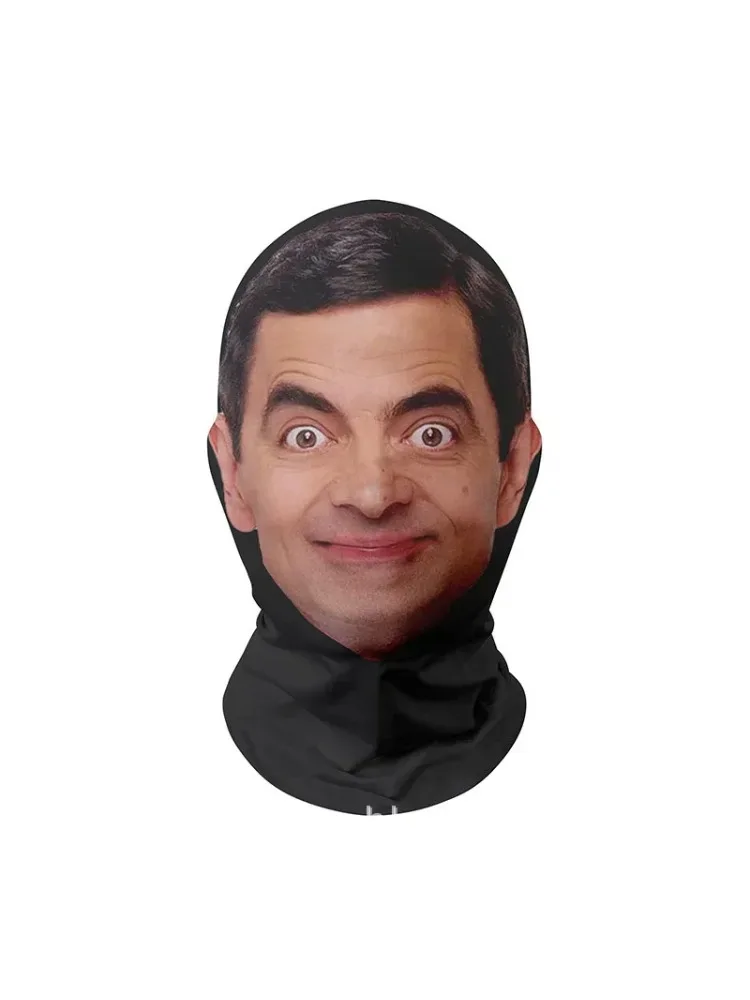 3D Mr. Bean Masker Grappig Gezicht Gedrukt Hoofddoek Beroemde Persoon Ijs Zijde Zonnebrandcrème Hoofdmasker Halloween Cosplay - afbeelding 2