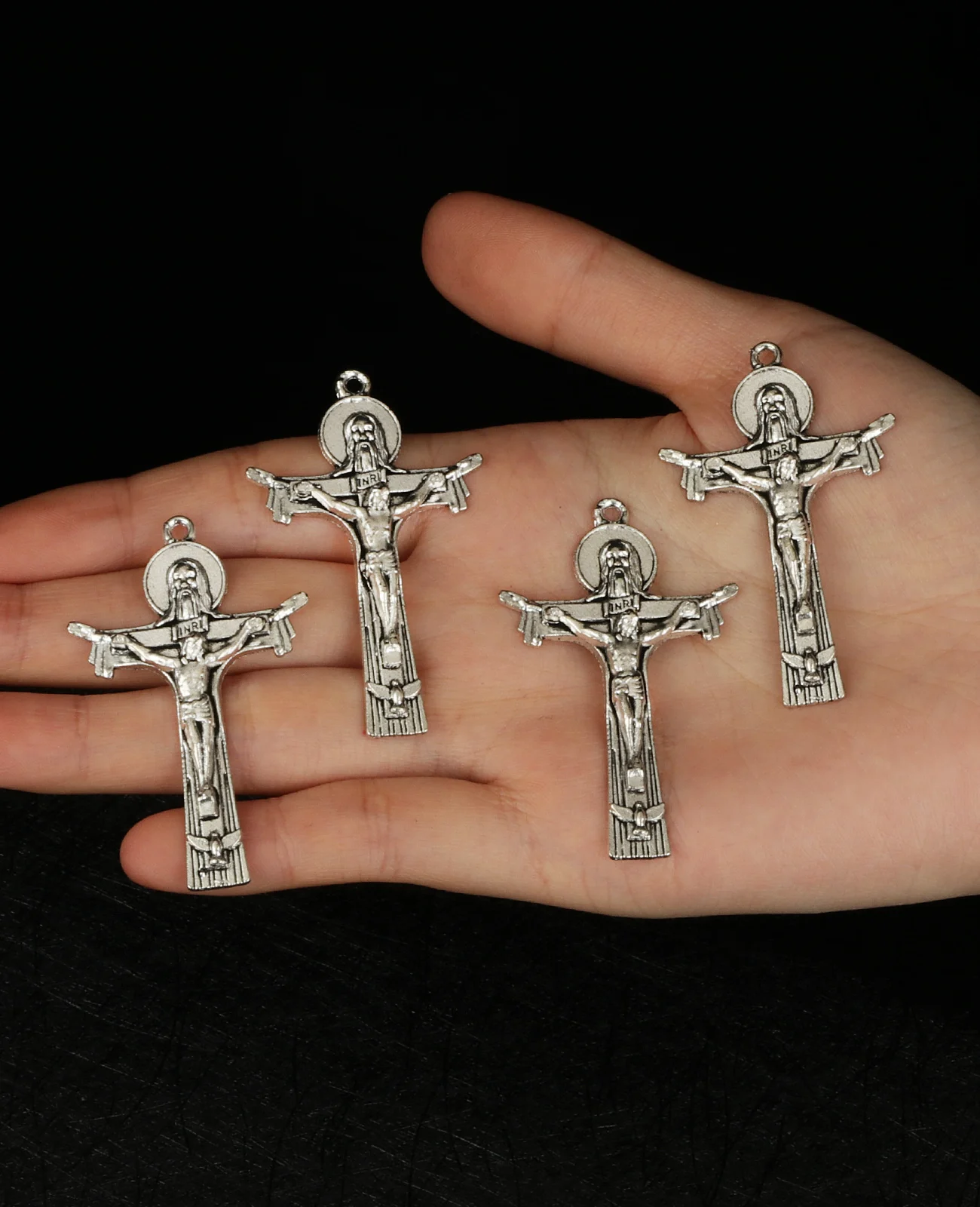 Cottvott Christian Holy Trinity Cross Pendants Set INRI Crucifix Jesus Cross Pendants for Necklace DIY Jewelry Accessories