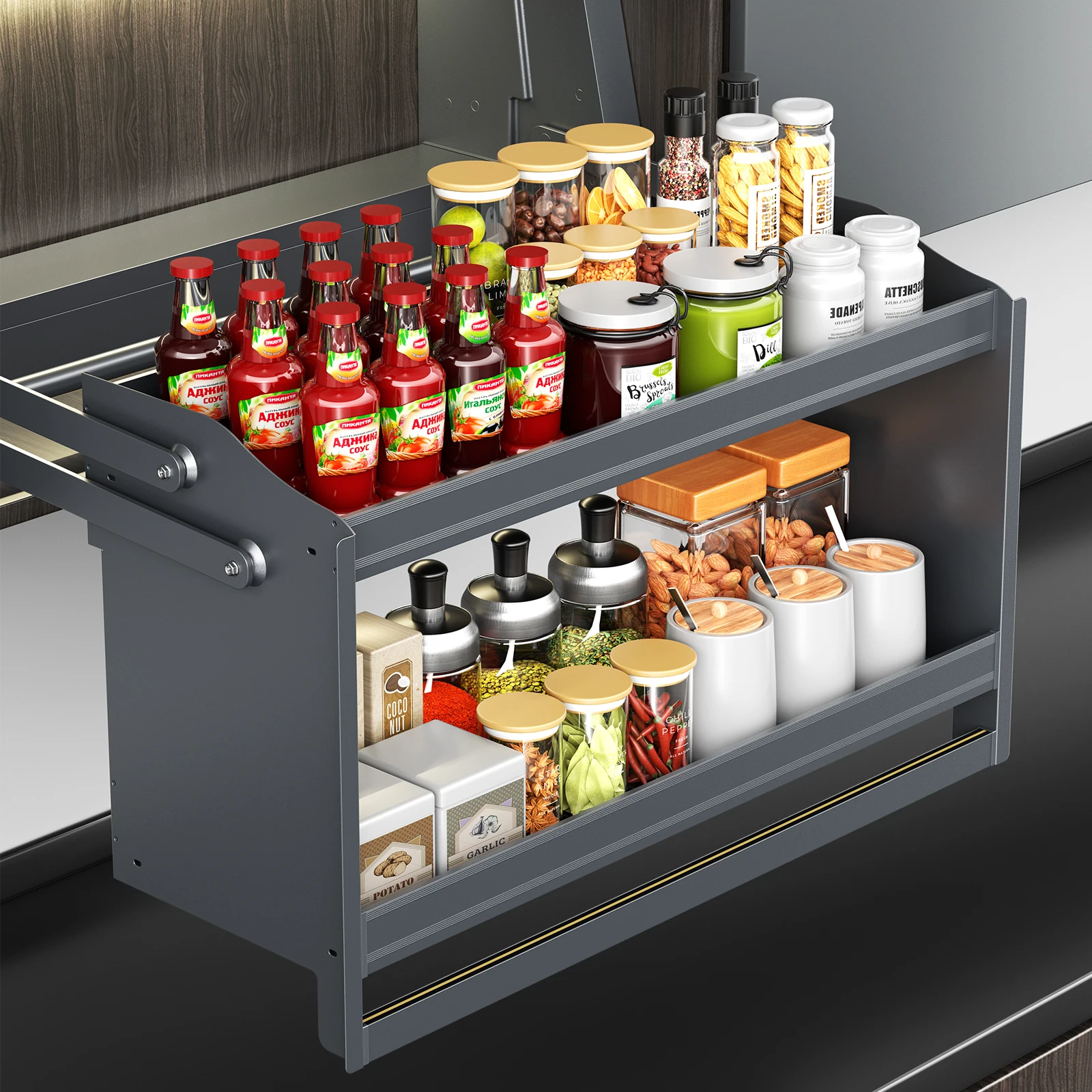 AngelParticle inteligente de temperos AngelParticle para gabinete, prateleira retrátil com interruptor de toque para armários superiores com iluminação sob o armário